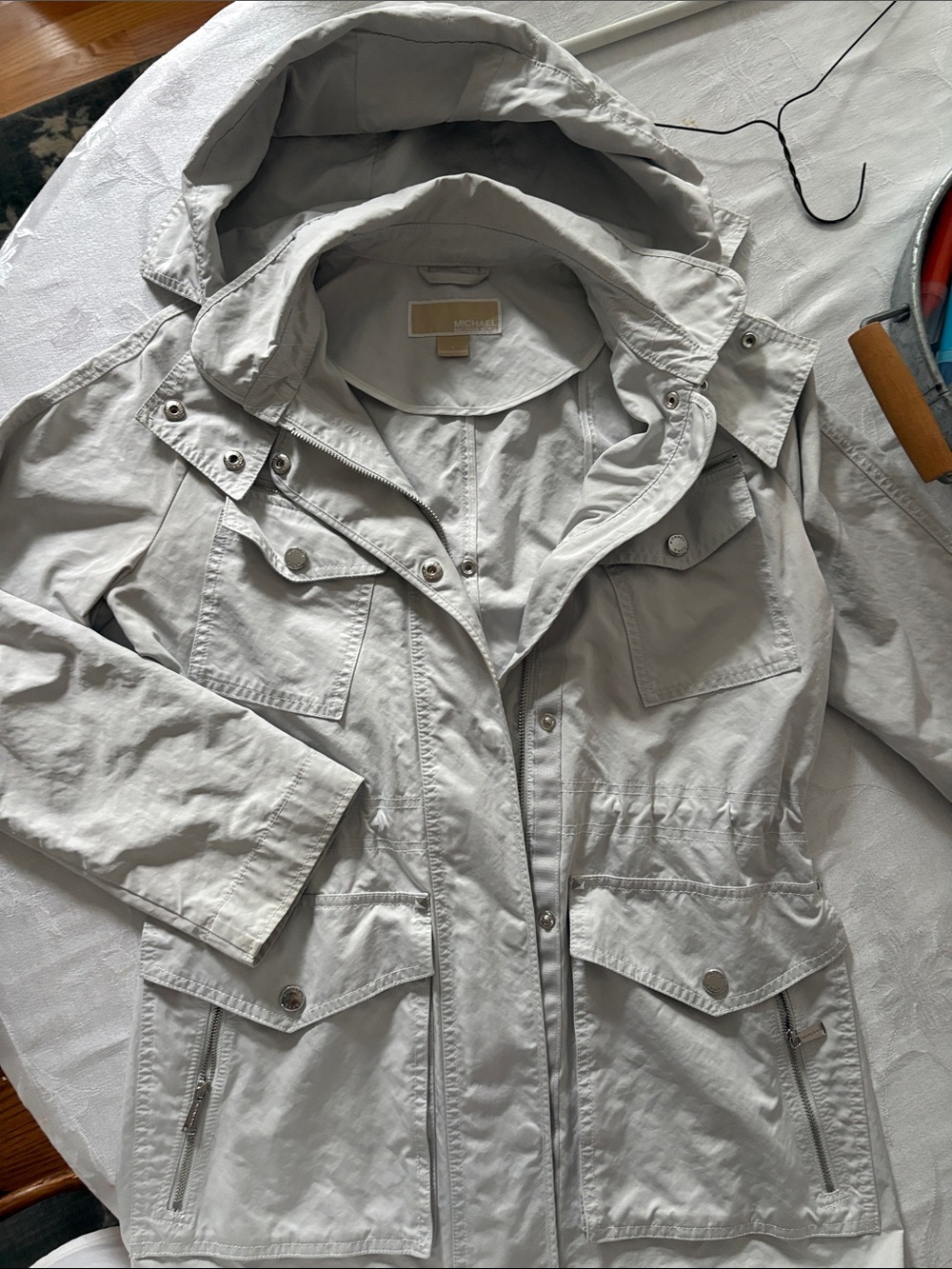 Michael Kors Light Gray Hooded Utility Anorak Jacket